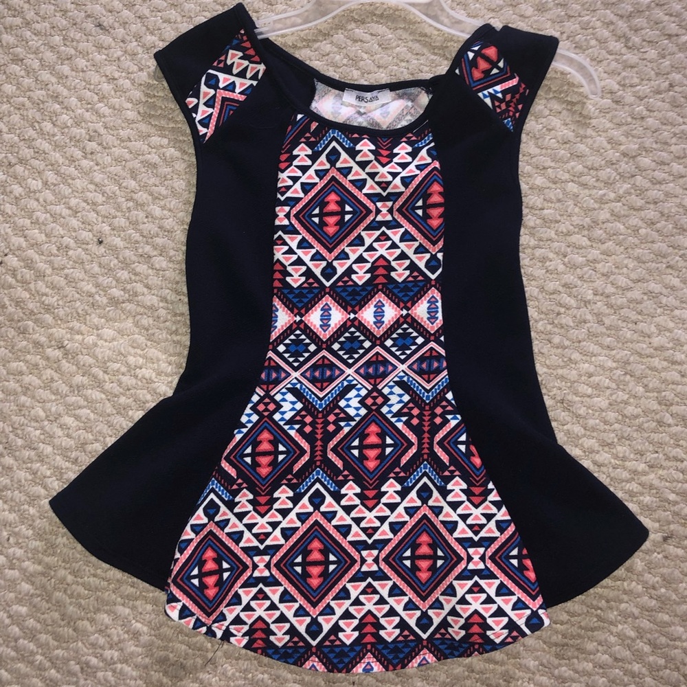 Multi-Color Aztec Style Peplum Shirt.